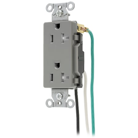 Hubbell Wiring Device-Kellems Straight Blade Receptacle, 5-20R, 20 A, 125V AC, 2 Pole, 3 Wire, Self-Grounded DR20GRYTRP2